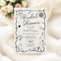 Retro black hand drawn illustrated bridal shower