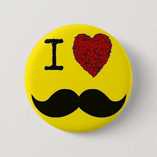 Retro Black Handlebar I love Moustache 2 Inch Round Button (Front)