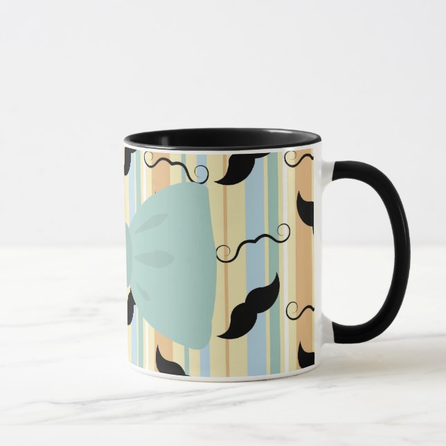Retro Black Handlebar Moustache Bowtie Pattern Mug (Right)
