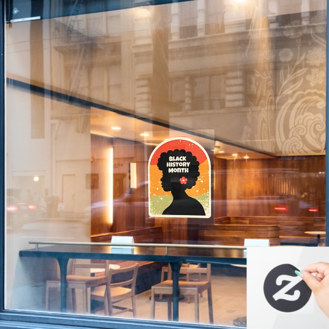 Retro Black History Month African Woman Window Cling (Cafe Window)