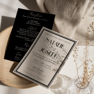 Retro Black Ivory Old Money All In One Wedding Invitation