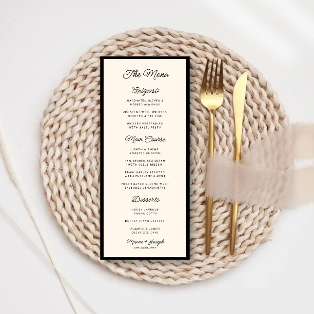 Retro Black & Ivory Wedding Menu (Retro black and ivory wedding menu brings timeless elegance to your reception tables.)