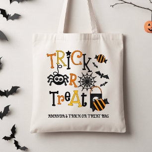 Retro Black Kids Halloween Trick Or Treat Tote Bag