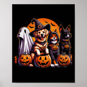 Retro Black Labrador Dog Halloween Pumpkin Poster