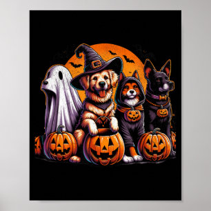Retro Black Labrador Dog Halloween Pumpkin Poster