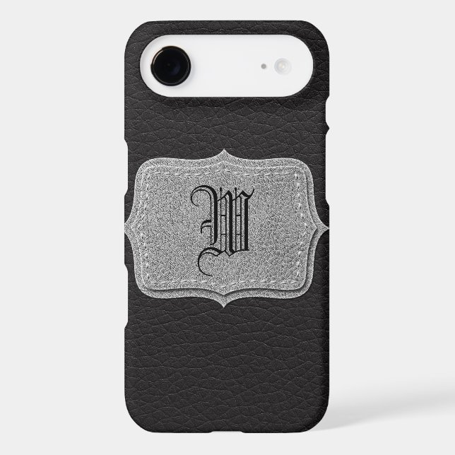 Retro Black Leather Personalized Monogram Case-Mate iPhone Case (Back)
