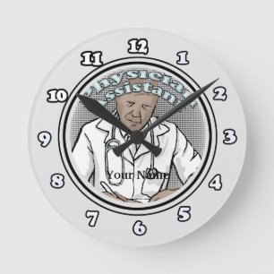 Retro Black male Physician Assistant Round Clock