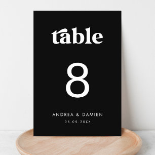 Retro   Black Modern Simple Minimal Wedding Table Number