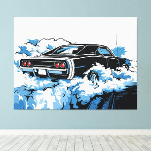 Retro Black Muscle Car Rear Pop Art Illustration Canvas Print