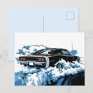 Retro Black Muscle Car Rear Pop Art Illustration Postcard