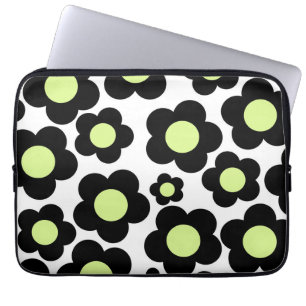 Retro Black & Neon Green Floral Edgy Chic Spring Laptop Sleeve