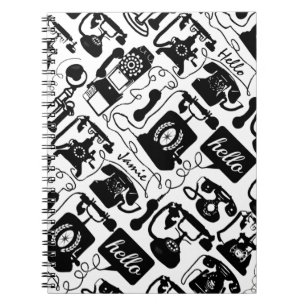 Retro Black or any colour & White Telephone Patter Notebook