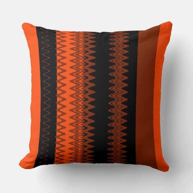 Retro Black Orange Stripes Throw Pillow (Front)