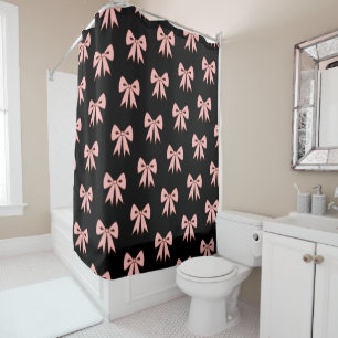 Retro Black Pink Bows Shower Curtain