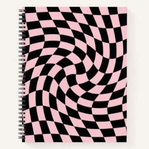 Retro Black Pink Pastel Warped Checks Chequered  Notebook