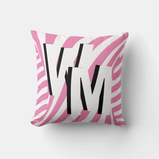 Retro Black Pink Reversible Psychedelic Spiral Throw Pillow (Front)