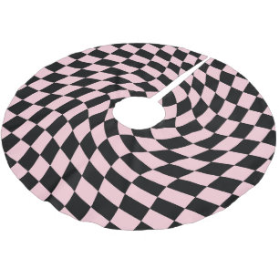 Retro Black Pink Warped Checks Chequered Dorm    Brushed Polyester Tree Skirt