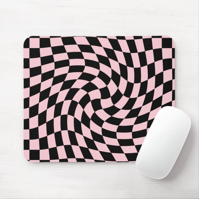 Retro Black Pink Warped Checks Chequered Dorm     Mouse Pad (With Mouse)