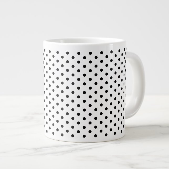 Retro Black Polka Dots Pattern Large Coffee Mug (Front Right)