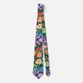 Retro Black Rainbow Flowers Pattern Tie (Front)