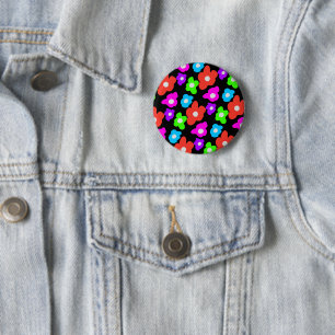 Retro Black Rainbow pride colour Flowers Pattern 2 Inch Round Button