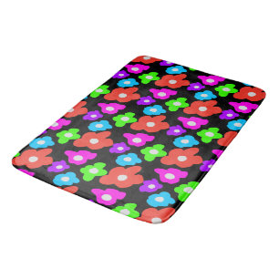 Retro Black Rainbow pride colour Flowers Pattern Bath Mat