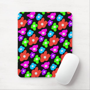 Retro Black Rainbow pride colour Flowers Pattern Mouse Pad