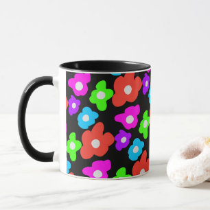 Retro Black Rainbow pride colour Flowers Pattern Mug