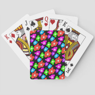 Retro Black Rainbow pride colour Flowers Pattern Playing Cards