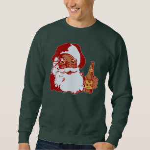 Retro Black Santa Claus with Beer Funny Christmas Sweatshirt