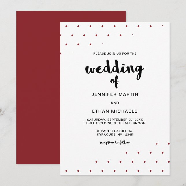 Retro Black Script Red Dots  Invitation (Front/Back)