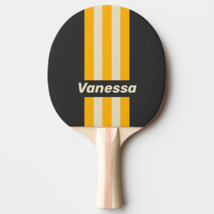 Retro Black Sun Pin Stripes with Name Ping Pong Paddle