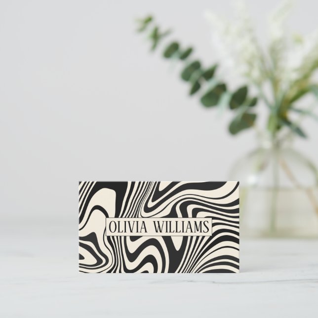 Retro Black Swirl Abstract Pattern Business Card (Standing Front)