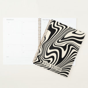 Retro Black Swirl Abstract Pattern Planner