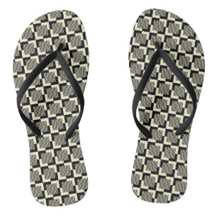 Retro Black & Tan Pattern Flip Flops