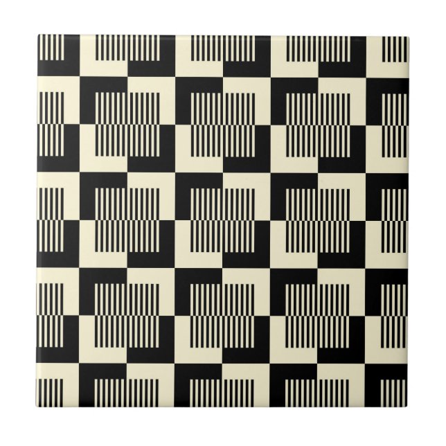 Retro Black & Tan Pattern Tile (Front)