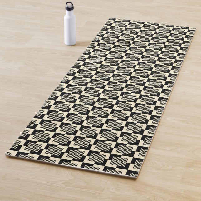 Retro Black & Tan Pattern Yoga Mat (In Situ)