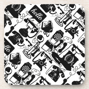 Retro Black Telephone Pattern Coaster
