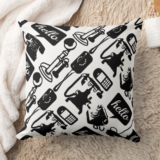 Retro Black Telephone Pattern Throw Pillow (Blanket)
