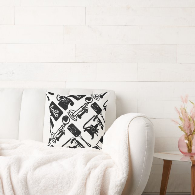 Retro Black Telephone Pattern Throw Pillow (Couch)