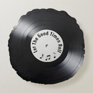 Retro Black Vinyl LP Record Round Pillow