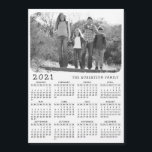 Retro Black White 2021 Calendar Family Name Photo<br><div class="desc">If you are looking for the unique retro style black and white 2021 photo calendar magnet for the fridge, then try this template. It's easy to personalize and customize with a custom photo and family name. Even the colourful picture becomes black and white (click "Personalize this template" and change the...</div>