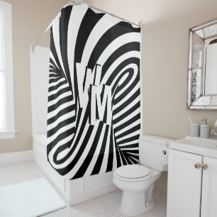 Retro Black White Abstract Zebra Pattern Initials