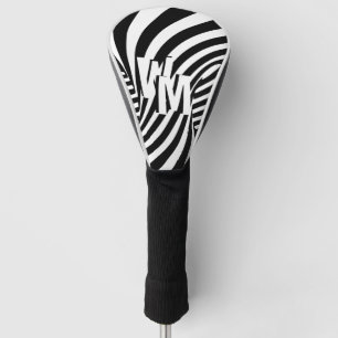 Retro Black White Abstract Zebra Pattern Initials Golf Head Cover