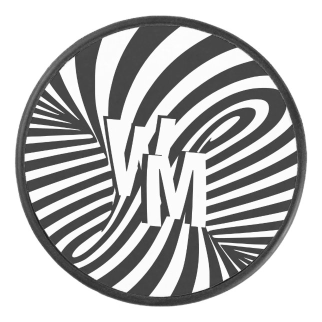 Retro Black White Abstract Zebra Pattern Initials Hockey Puck (Front)