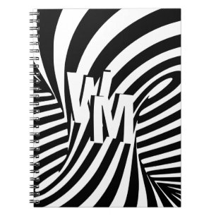 Retro Black White Abstract Zebra Pattern Initials Notebook