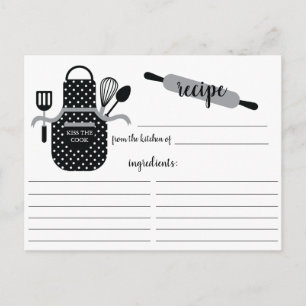 Retro Black White Apron Kitchen Tools Recipe Card