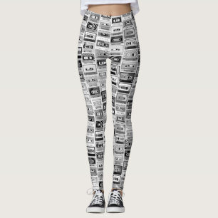 Retro Black & White Cassette Tapes Leggings