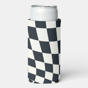 Retro Black White Checked Warped Checkered Seltzer Can Cooler
