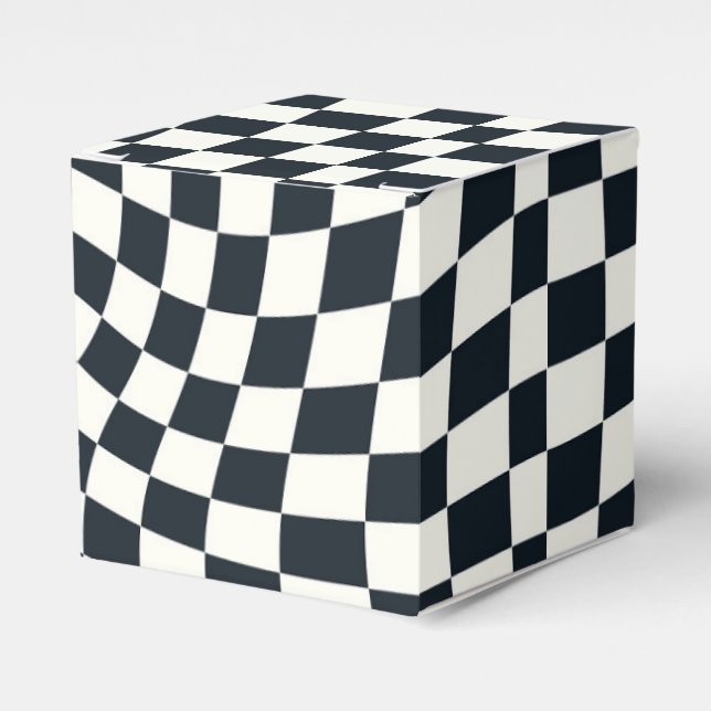 Retro Black White Checked Warped Chequered  Favor Box (Front Side)
